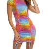 Tie Dye Ruched Front Mini T Shirt Dress
