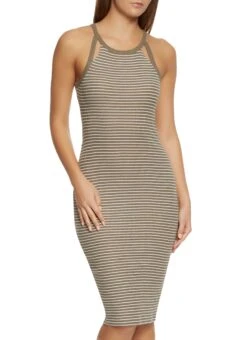 Ribbed Stripe Keyhole Tank Dress