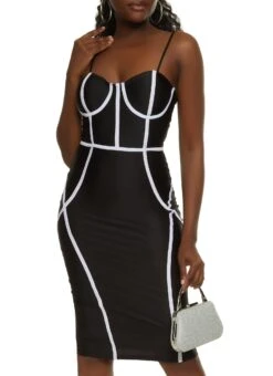 Contrast Trim Corset Bodycon Dress