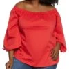 Plus Size Tie Cuff Off The Shoulder Blouse
