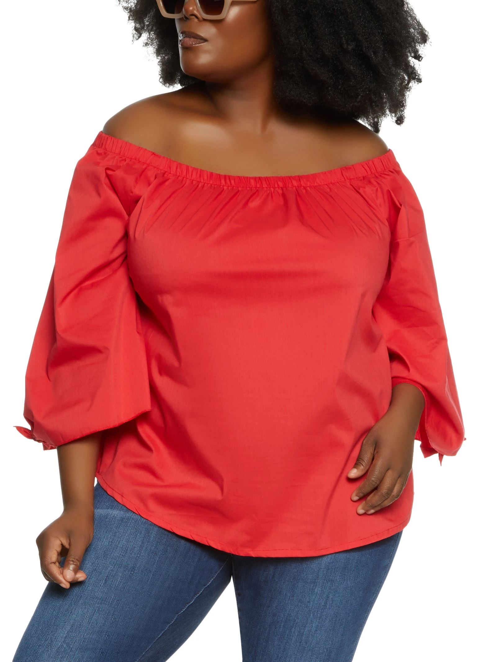 Plus Size Tie Cuff Off The Shoulder Blouse