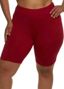 Plus Size Solid High Waisted Bike Shorts