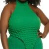 Plus Size Bubble Knit Hanky Hem Halter Top