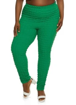 Plus Size Bubble Knit High Waisted Pants