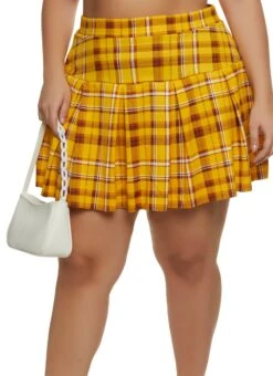 Plus Size High Waist Plaid Pleated Skirt