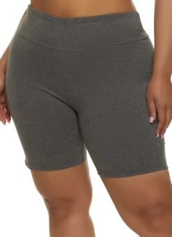 Plus Size Solid High Waisted Biker Shorts