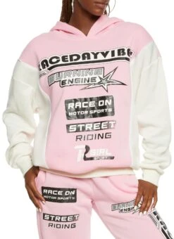 Color Block Race Day Vibes Graphic Hoodie