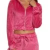 Velour Zip Up Cropped Hoodie
