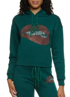 Rhinestone Studded Lip Graphic Hoodie