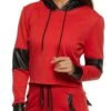 Color Block Faux Leather Detail Hoodie