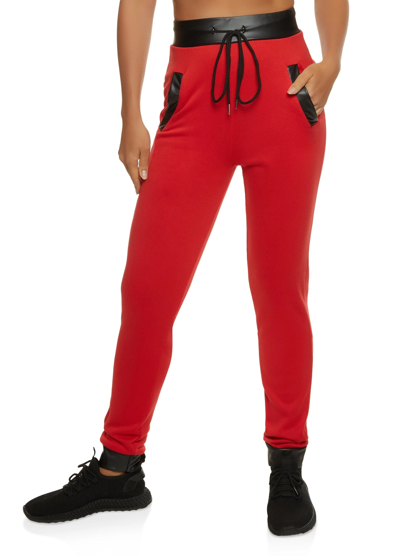 Faux Leather Detail Fleece Joggers