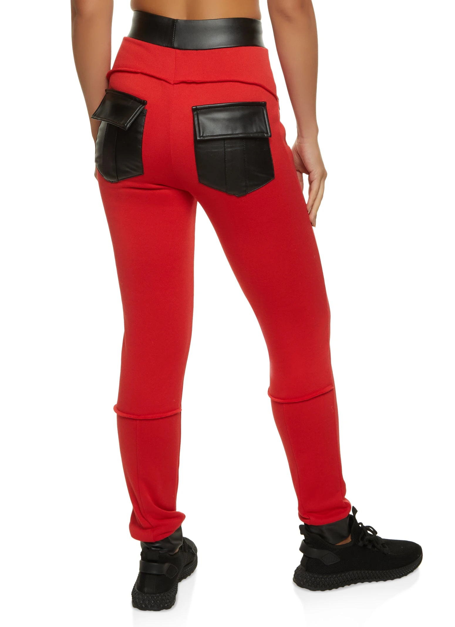 Faux Leather Detail Fleece Joggers - Image 2