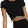 Rhinestone Fringe Hem Crop Top