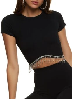 Rhinestone Fringe Hem Crop Top