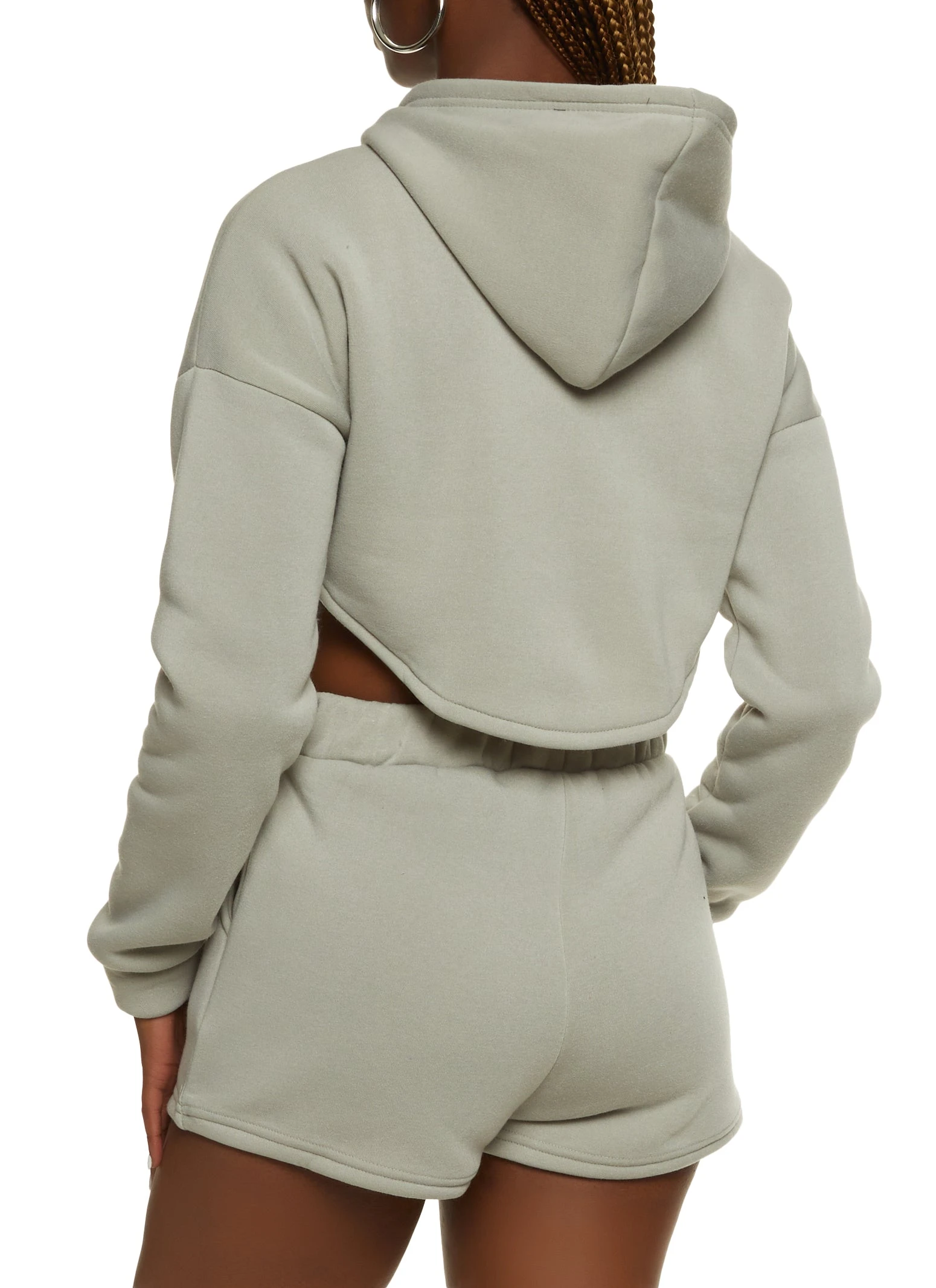 Fleece V Cut Zip Up Cropped Hoodie - Image 3