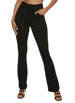 Windowpane Print High Waist Flare Pants