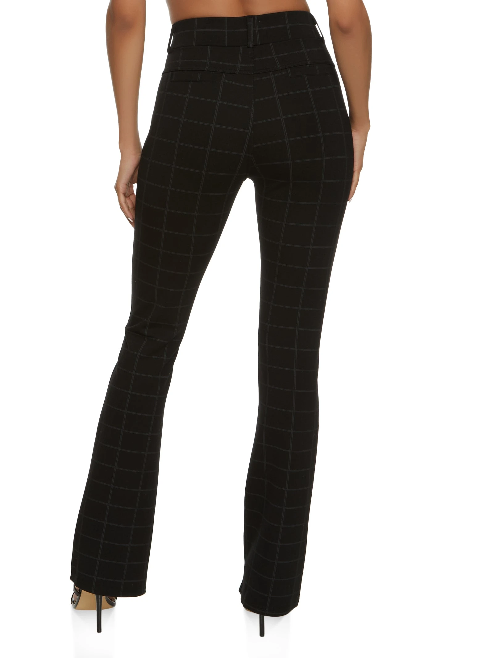 Windowpane Print High Waist Flare Pants - Image 2