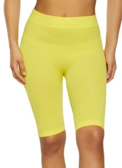 Solid Ribbed Knit Biker Shorts