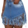 Fringe Hem Denim Skirt