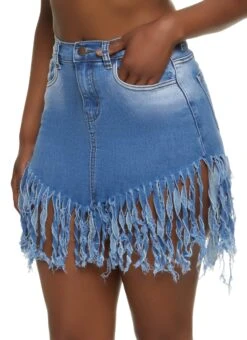 Fringe Hem Denim Skirt