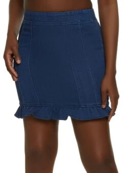 Denim Ruffle Trim Mini Skirt