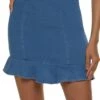 Denim Ruffle Trim Pencil Skirt