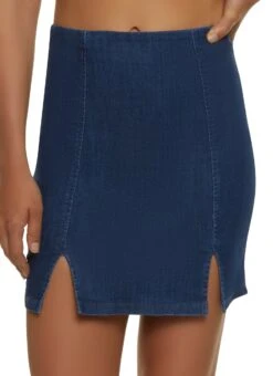 Split Hem High Waist Denim Skirt