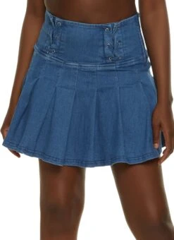 Denim Corset Waist Pleated Skirt