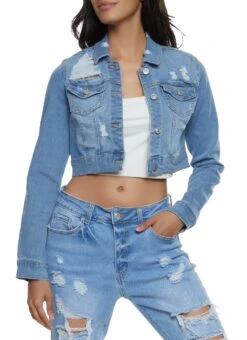 Distressed Cropped Denim Jacket