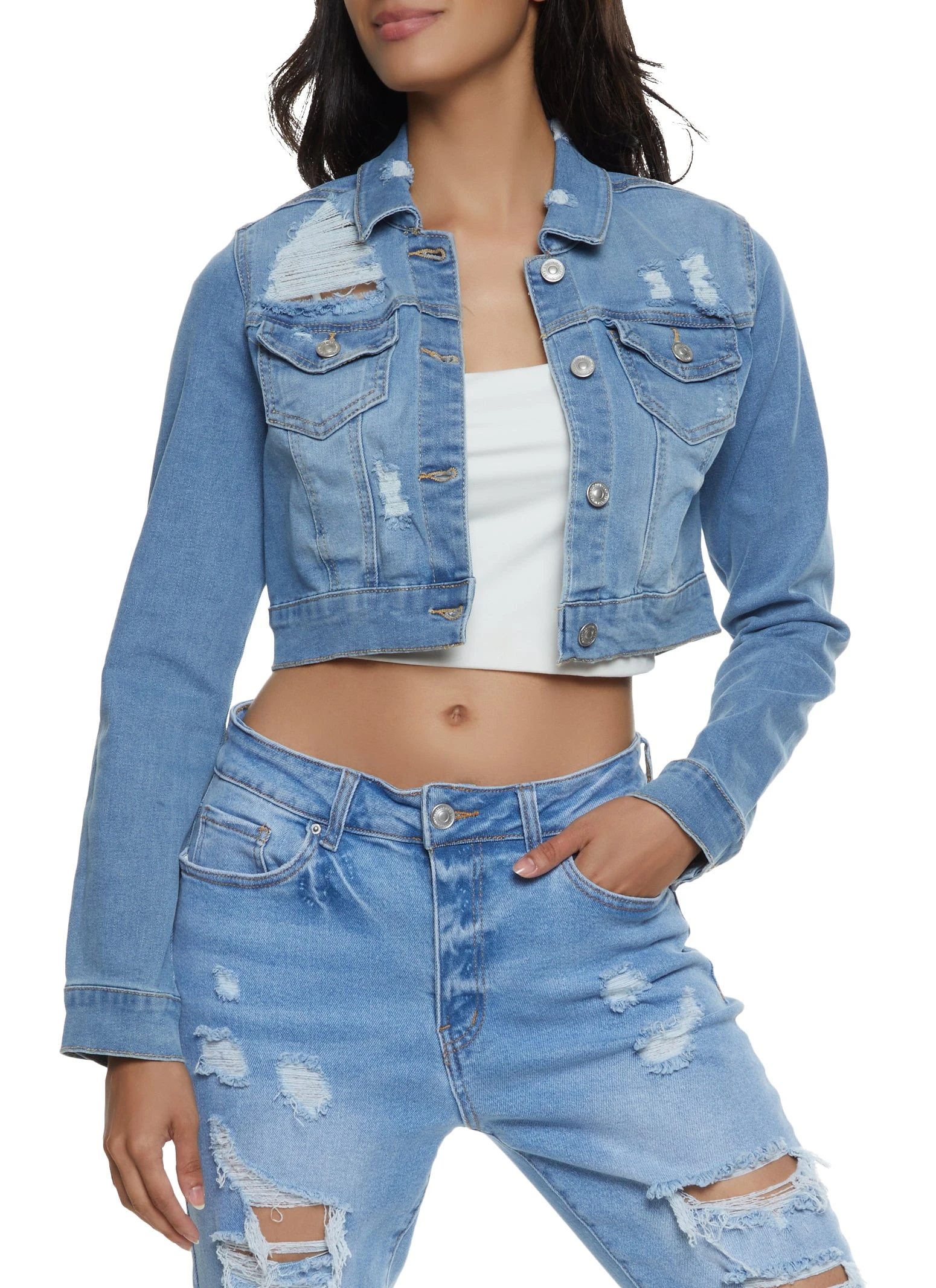 Distressed Cropped Denim Jacket