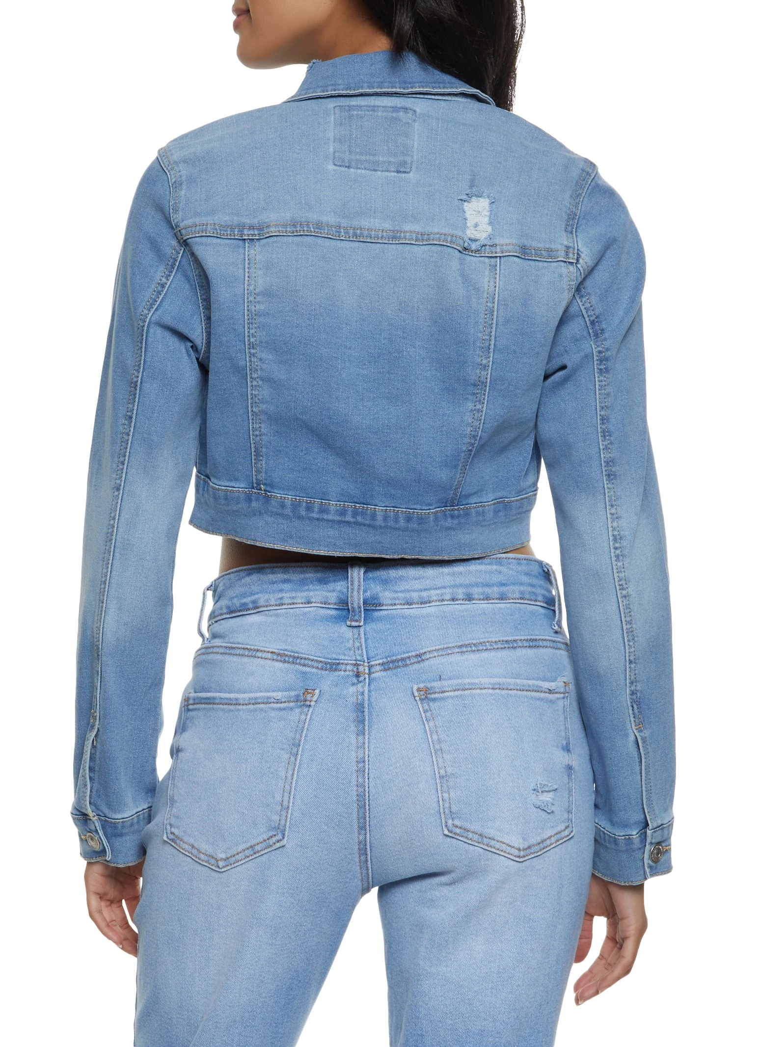 Distressed Cropped Denim Jacket - Image 2