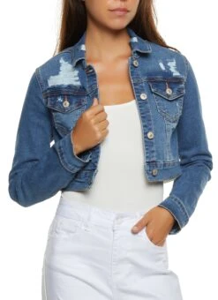 Distressed Cropped Denim Jacket