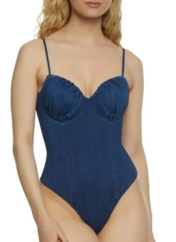 Denim Ruched Bustier Bodysuit