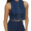 Lace Up Front Denim Tank Top