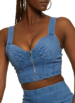 Denim Zip Up Bustier Top