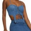 Denim Lace Up Garter Strap Bustier Top