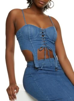 Denim Lace Up Garter Strap Bustier Top