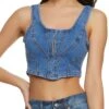 Denim Hook And Eye Detail Bustier Top
