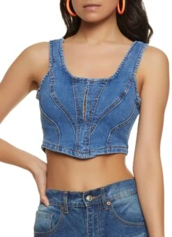 Denim Hook And Eye Detail Bustier Top