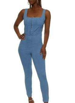 Denim Hook And Eye Sleeveless Jumpsuit