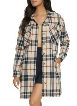 Plaid Brushed Knit Long Line Shacket