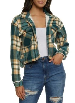 Brushed Knit Sherpa Lined Cropped Shacket