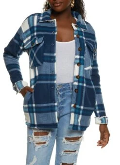 Plaid Sherpa Lined Brushed Knit Shacket