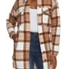 Plaid Brushed Knit Sherpa Lined Longline Shacket