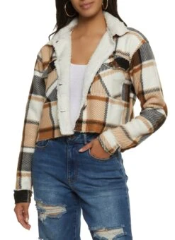 Sherpa Lined Plaid Cropped Jacket