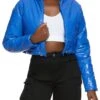 Faux Patent Leather Cropped Puffer Jacket