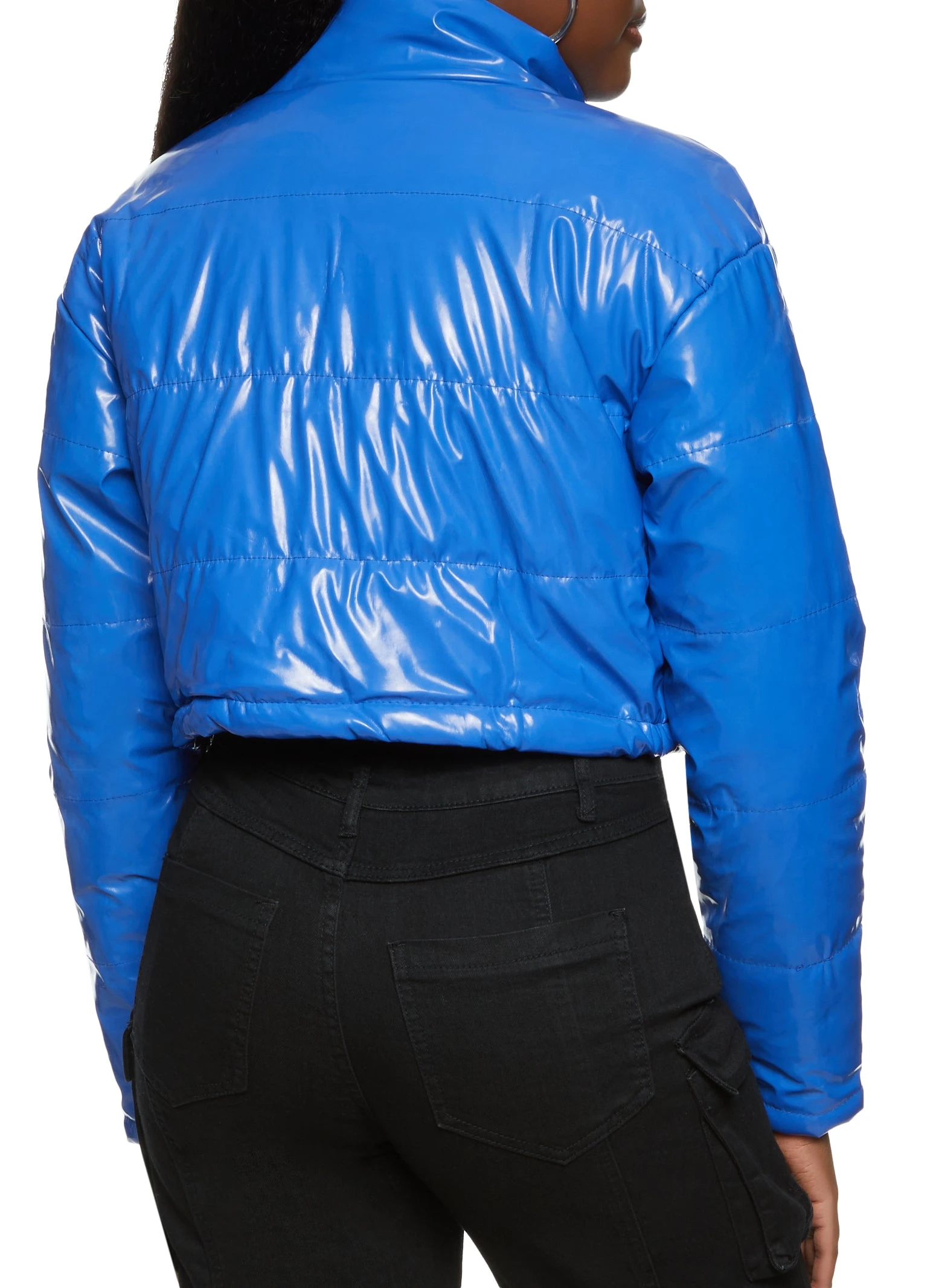 Faux Patent Leather Cropped Puffer Jacket - Image 2