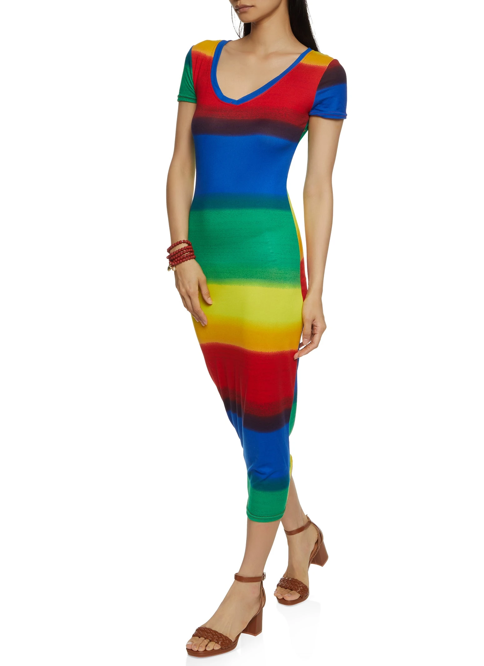 Rainbow Stripe Laser Cut T Shirt Dress - Image 2
