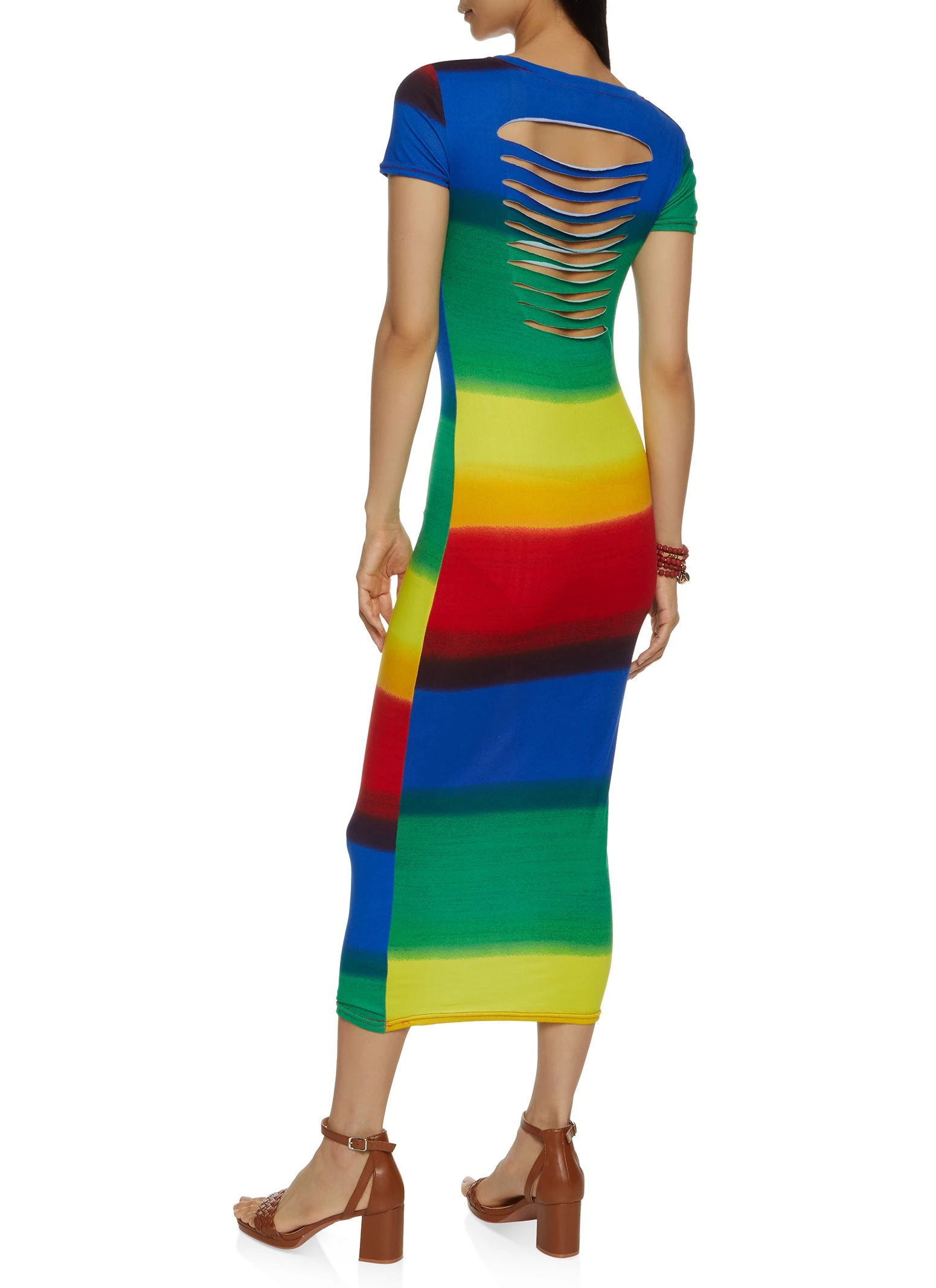 Rainbow Stripe Laser Cut T Shirt Dress - Image 3