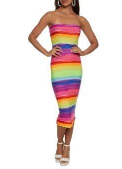 Rainbow Stripe Tube Dress